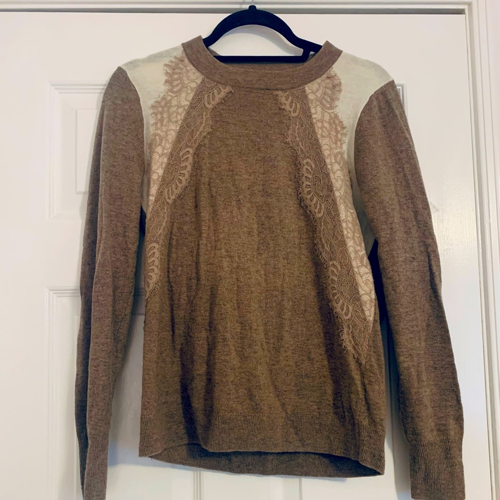 J.Crew tan and pink lace sweater